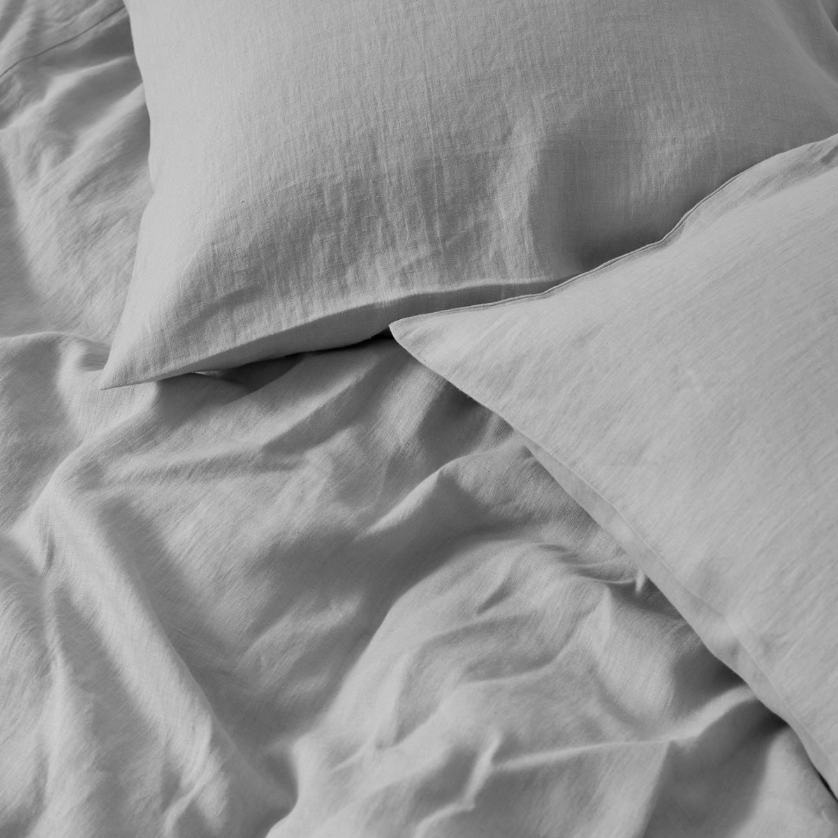 Linen Duvet Cover and Linen Pillow Covers in Frosty Neutral